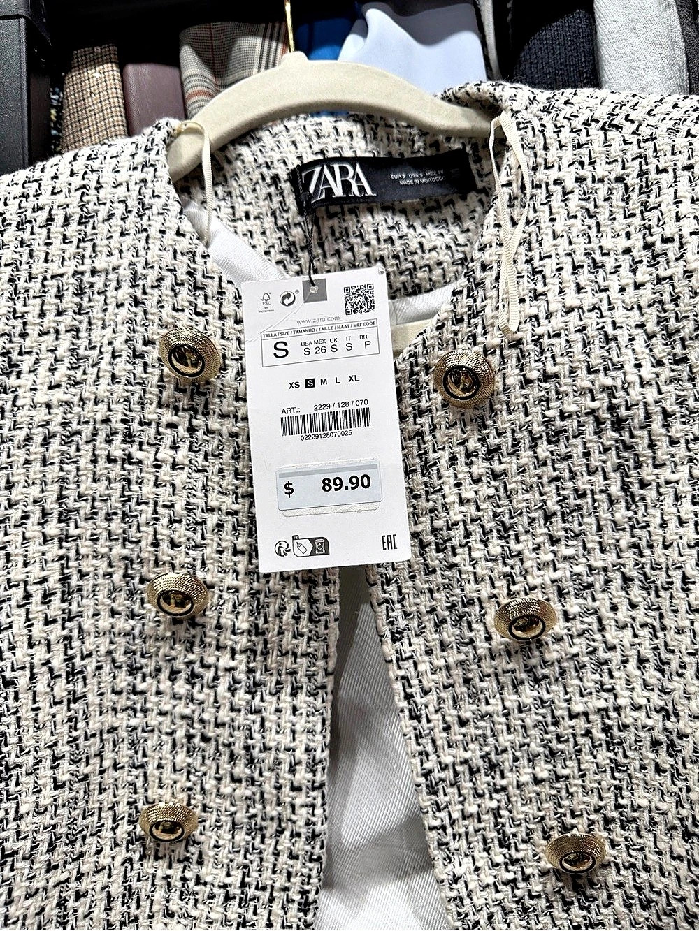 Zara Textured Tweed Blazer White & Black Size Small - Picture 2 of 3